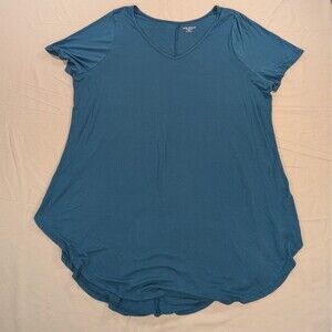 Lane Bryant Top Womens 22/24 Fitted Tunic Teal Short Sleeve V-Neck Rayon/Spandex